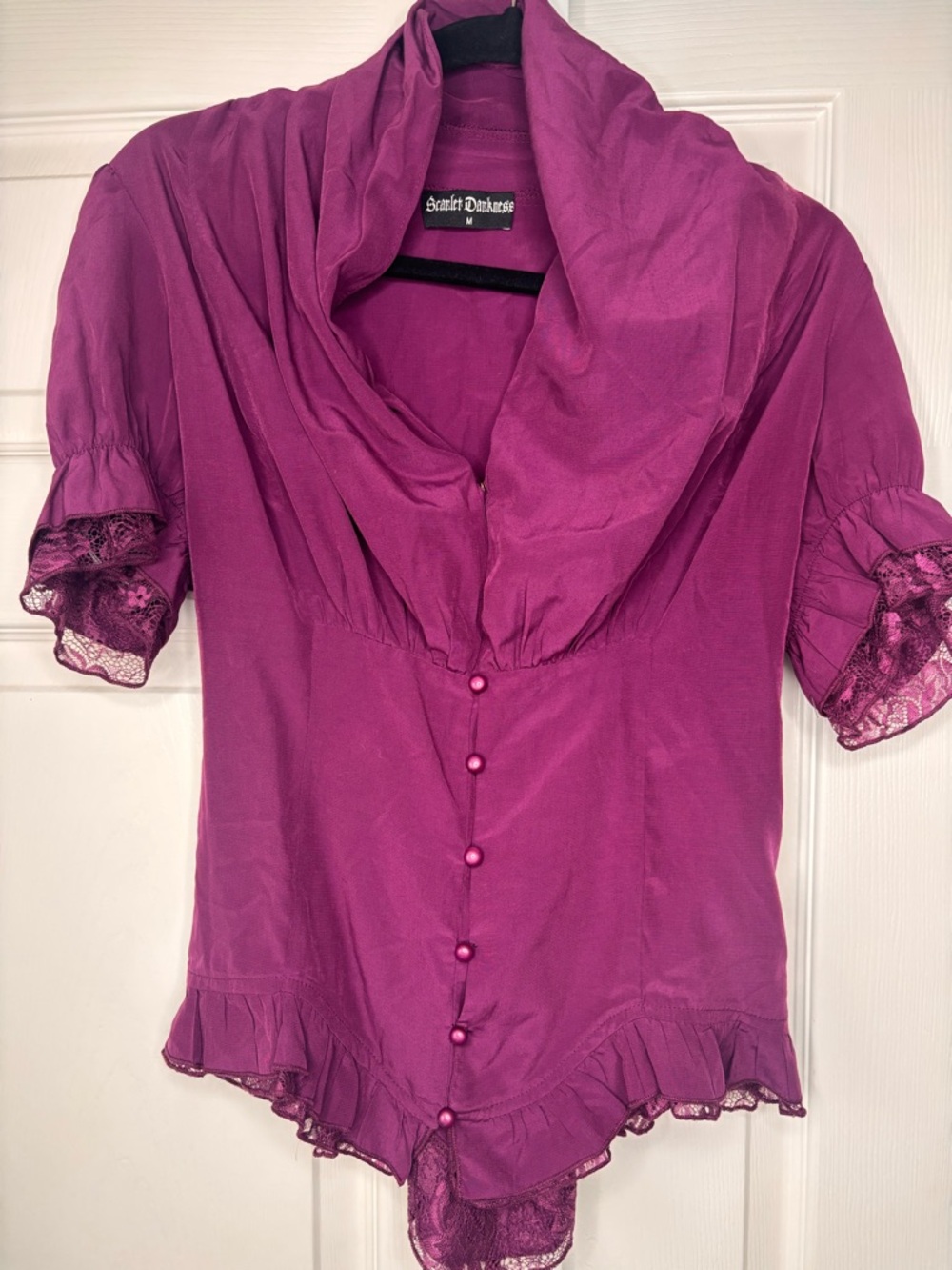 Scarlet Darkness Victorian Goth Steampunk Lace Up Blouse Size M Corset Back